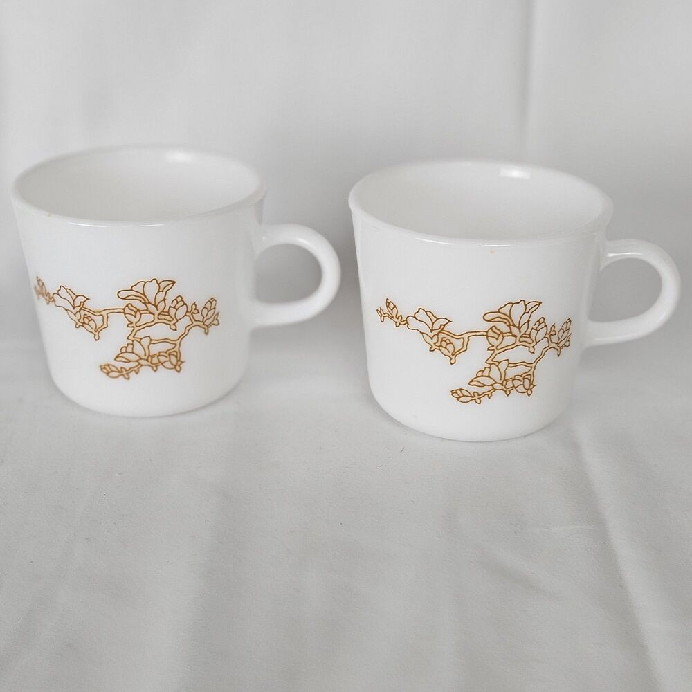 RARE Corning Ware Oriental Corelle Cherry Blossom Coffee Mugs / Tea Cups Pair